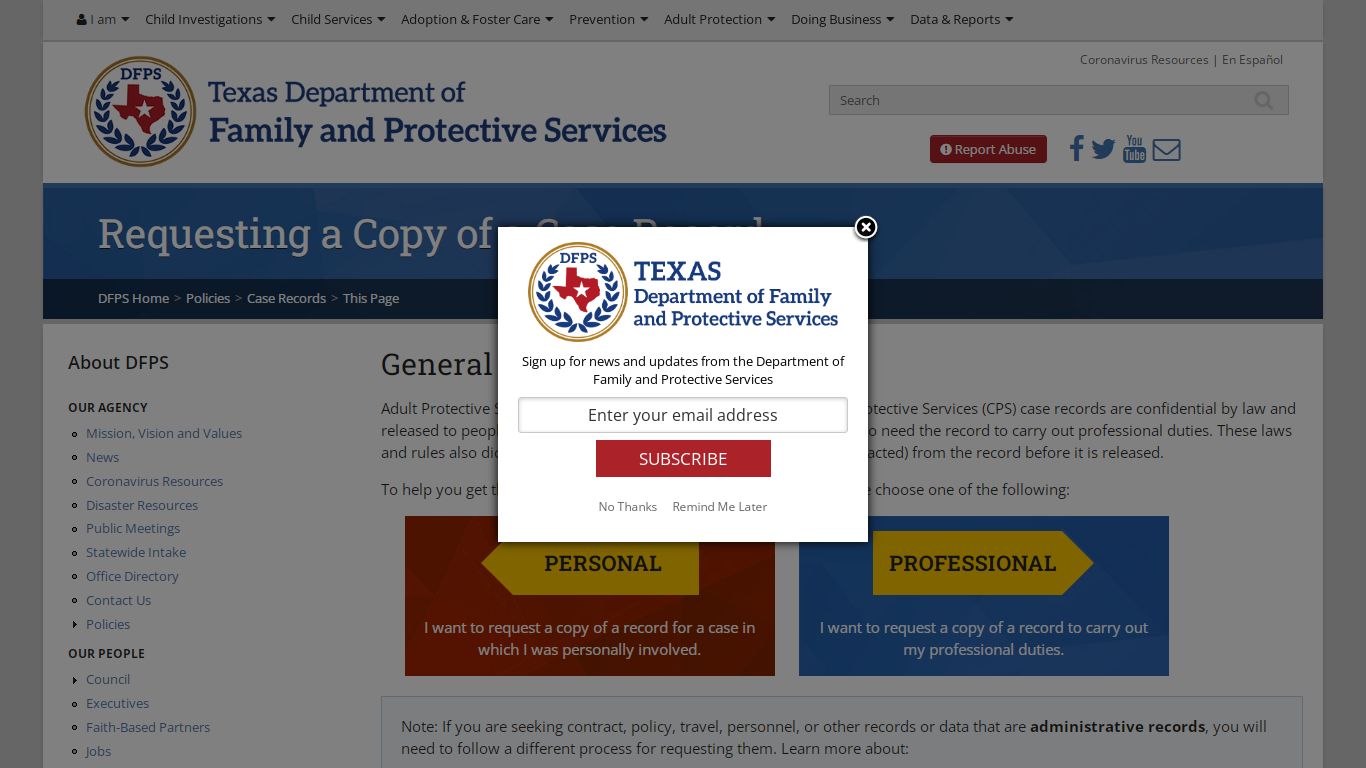 DFPS - Requesting a Copy of a DFPS Case Record - Texas Department of ...